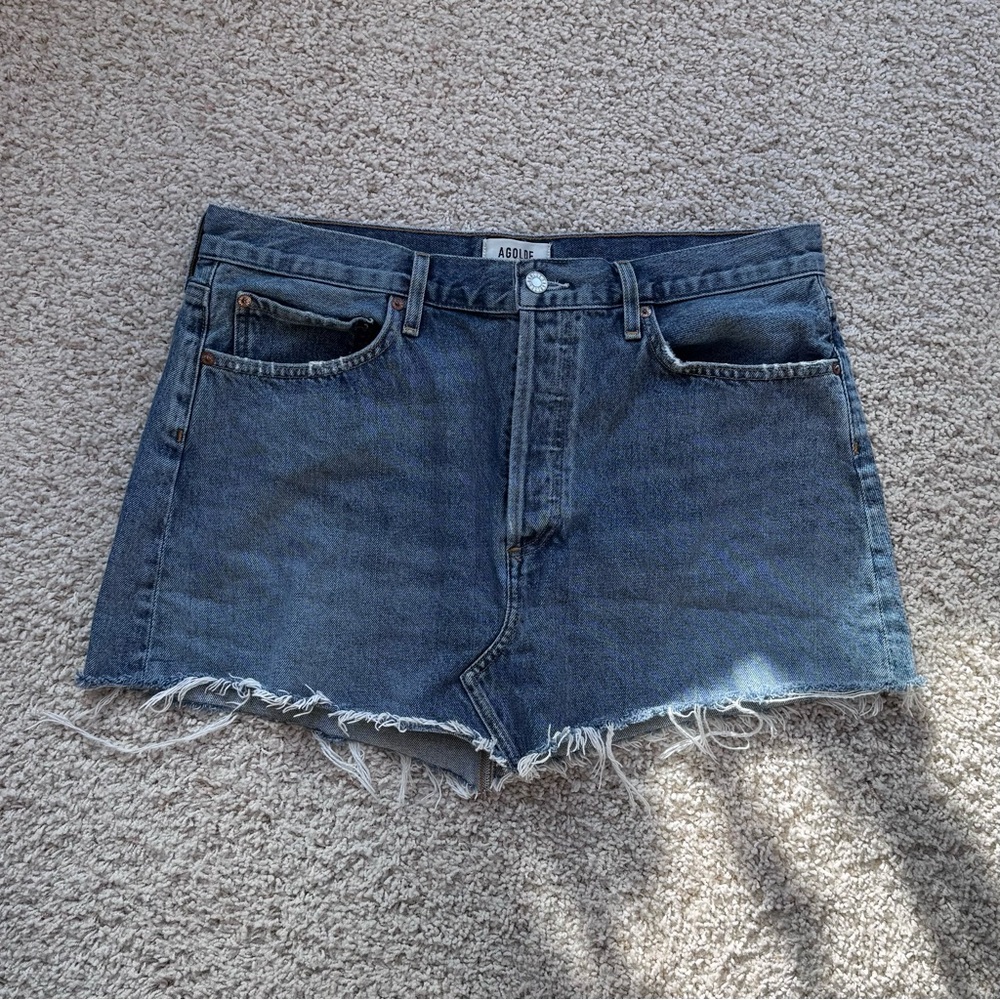 Agolde Distressed Blue Jean Skirt
